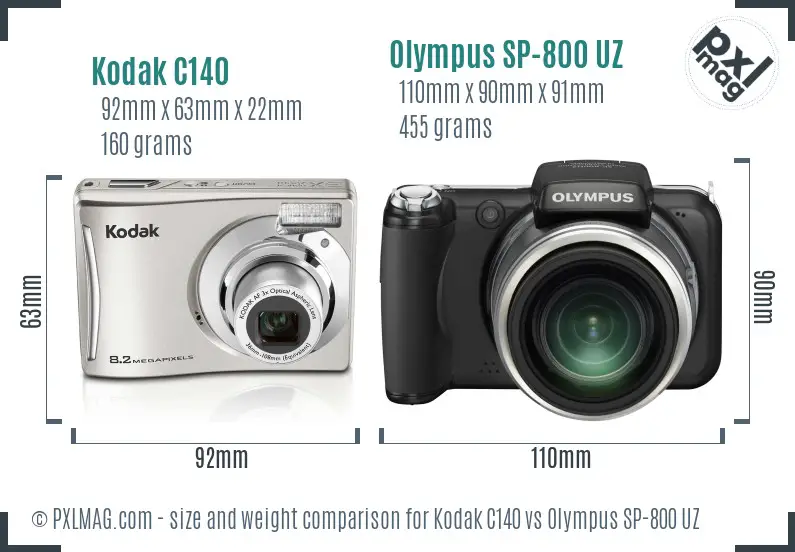 Kodak C140 vs Olympus SP-800 UZ size comparison