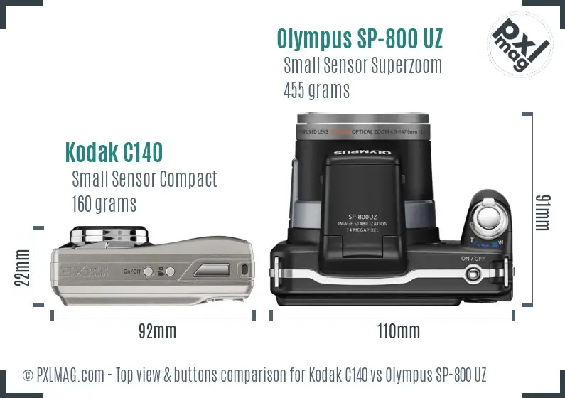 Kodak C140 vs Olympus SP-800 UZ top view buttons comparison