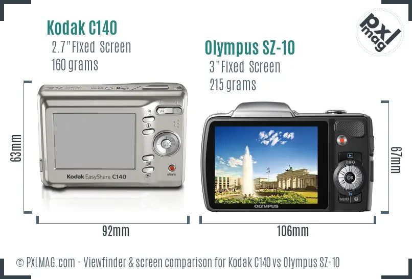 Kodak C140 vs Olympus SZ-10 Screen and Viewfinder comparison