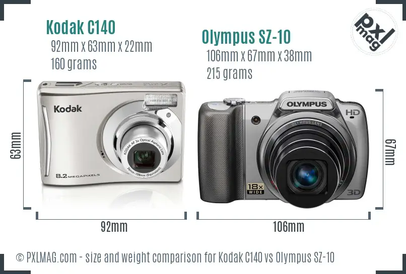 Kodak C140 vs Olympus SZ-10 size comparison