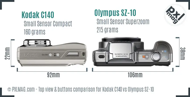 Kodak C140 vs Olympus SZ-10 top view buttons comparison