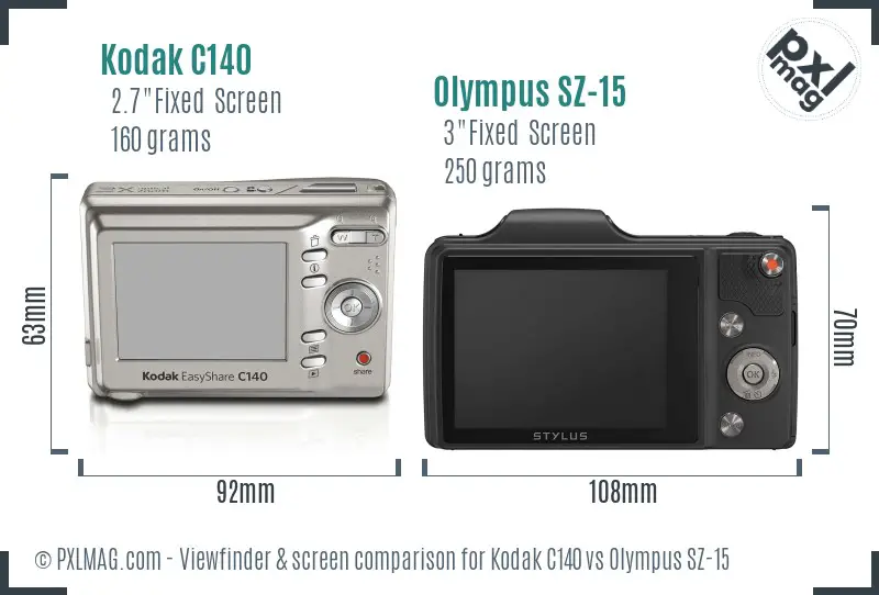 Kodak C140 vs Olympus SZ-15 Screen and Viewfinder comparison