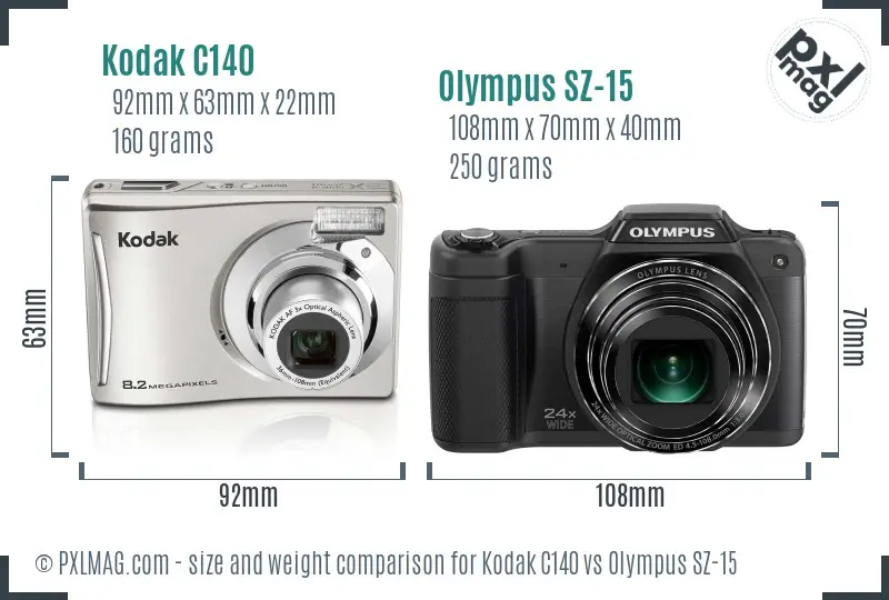 Kodak C140 vs Olympus SZ-15 size comparison