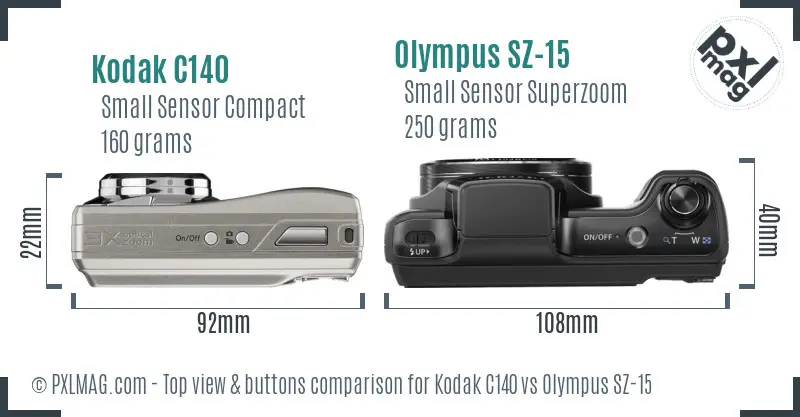 Kodak C140 vs Olympus SZ-15 top view buttons comparison
