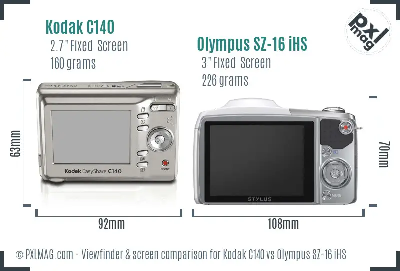 Kodak C140 vs Olympus SZ-16 iHS Screen and Viewfinder comparison Kodak C140 vs Olympus SZ-16 iHS Screen and Viewfinder comparison