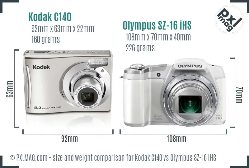 Kodak C140 vs Olympus SZ-16 iHS size comparison Kodak C140 vs Olympus SZ-16 iHS size comparison