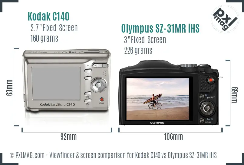 Kodak C140 vs Olympus SZ-31MR iHS Screen and Viewfinder comparison