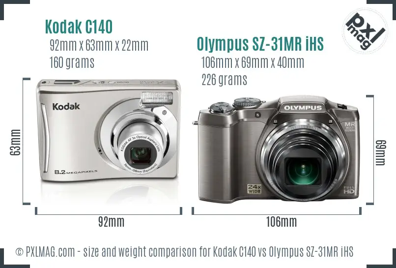 Kodak C140 vs Olympus SZ-31MR iHS size comparison