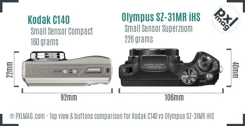 Kodak C140 vs Olympus SZ-31MR iHS top view buttons comparison