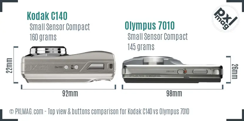 Kodak C140 vs Olympus 7010 top view buttons comparison Kodak C140 vs Olympus 7010 top view buttons comparison
