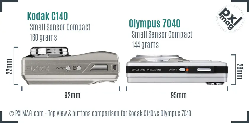 Kodak C140 vs Olympus 7040 top view buttons comparison Kodak C140 vs Olympus 7040 top view buttons comparison