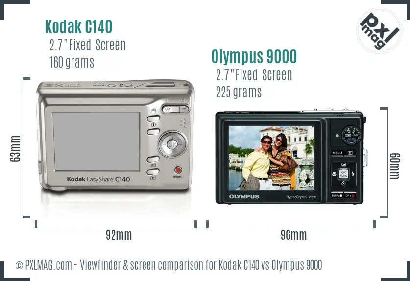 Kodak C140 vs Olympus 9000 Screen and Viewfinder comparison