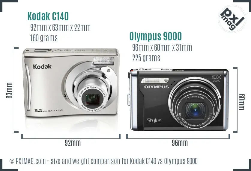 Kodak C140 vs Olympus 9000 size comparison
