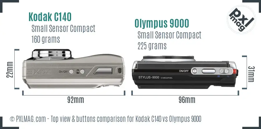 Kodak C140 vs Olympus 9000 top view buttons comparison