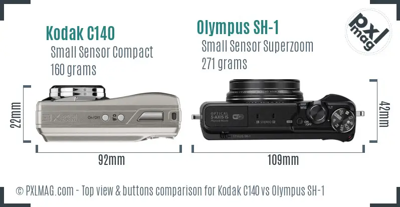 Kodak C140 vs Olympus SH-1 top view buttons comparison Kodak C140 vs Olympus SH-1 top view buttons comparison