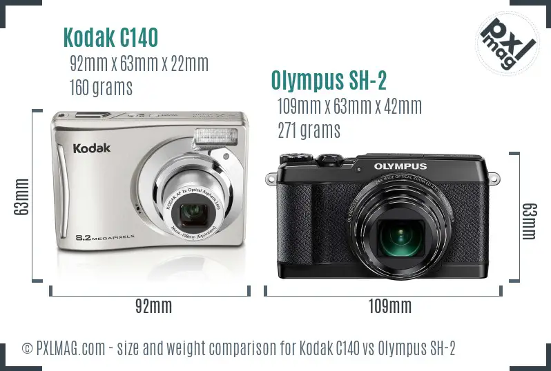 Kodak C140 vs Olympus SH-2 size comparison
