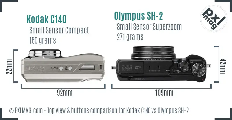 Kodak C140 vs Olympus SH-2 top view buttons comparison