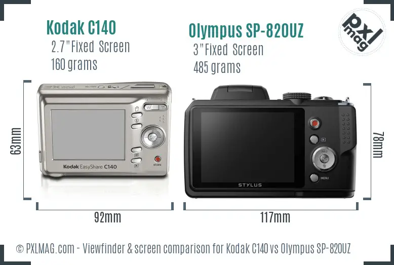 Kodak C140 vs Olympus SP-820UZ Screen and Viewfinder comparison