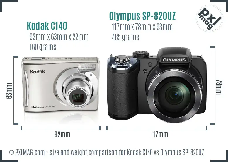 Kodak C140 vs Olympus SP-820UZ size comparison