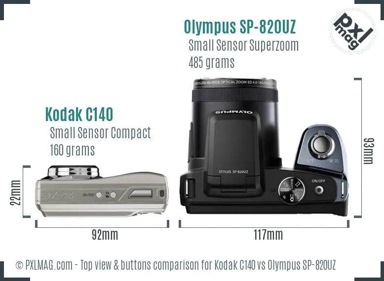 Kodak C140 vs Olympus SP-820UZ top view buttons comparison