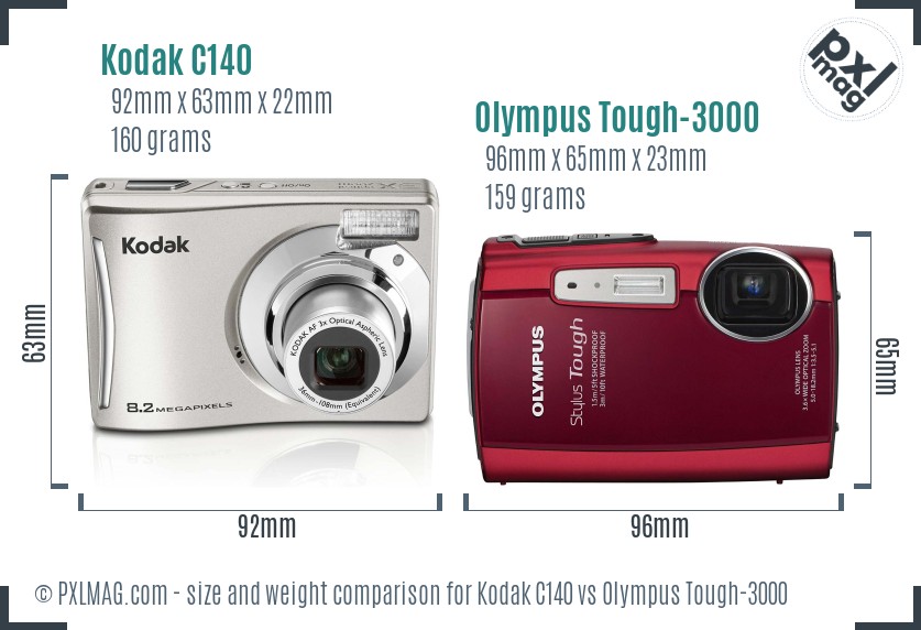 Kodak C140 vs Olympus Tough-3000 size comparison