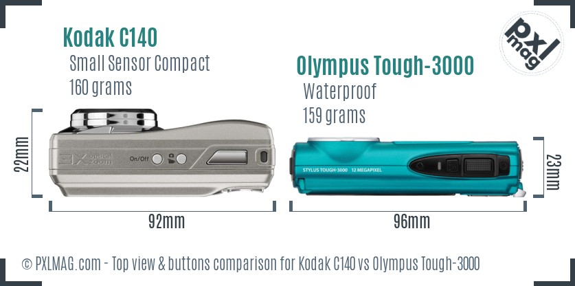 Kodak C140 vs Olympus Tough-3000 top view buttons comparison