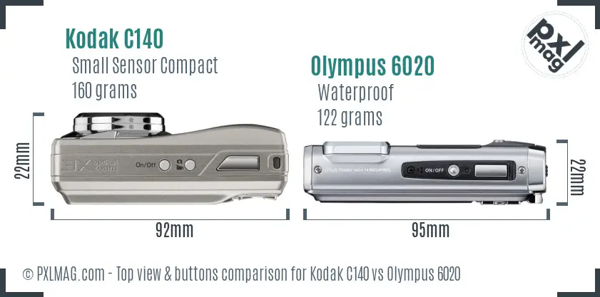 Kodak C140 vs Olympus 6020 top view buttons comparison