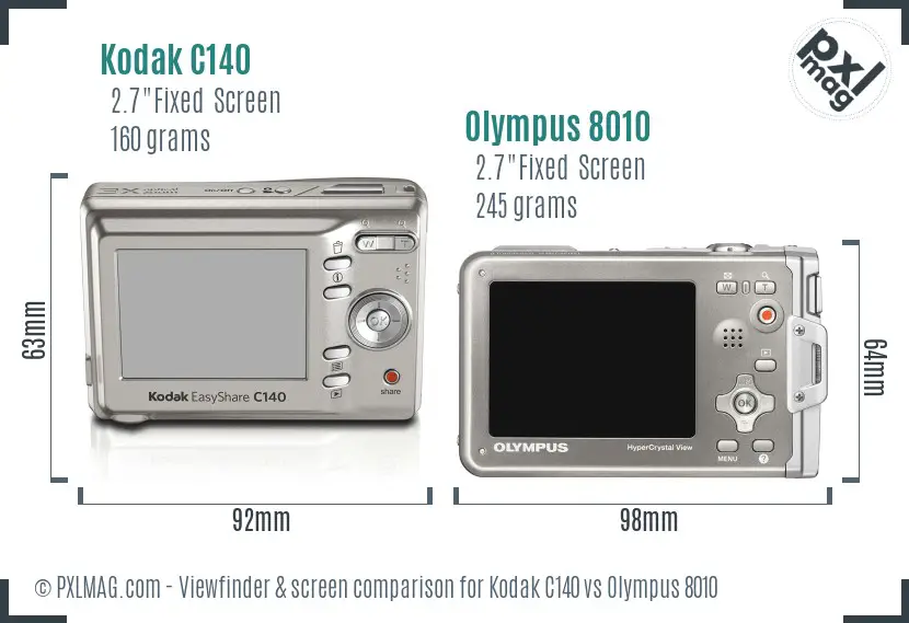 Kodak C140 vs Olympus 8010 Screen and Viewfinder comparison