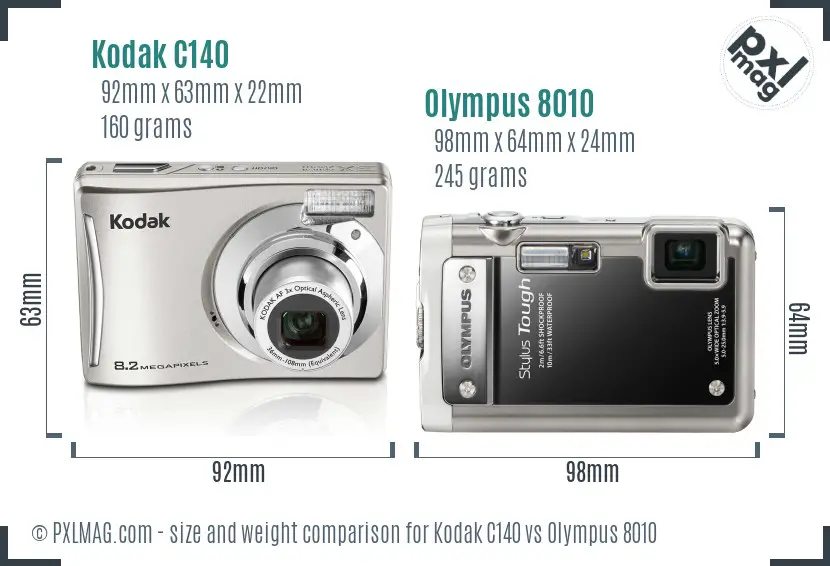 Kodak C140 vs Olympus 8010 size comparison