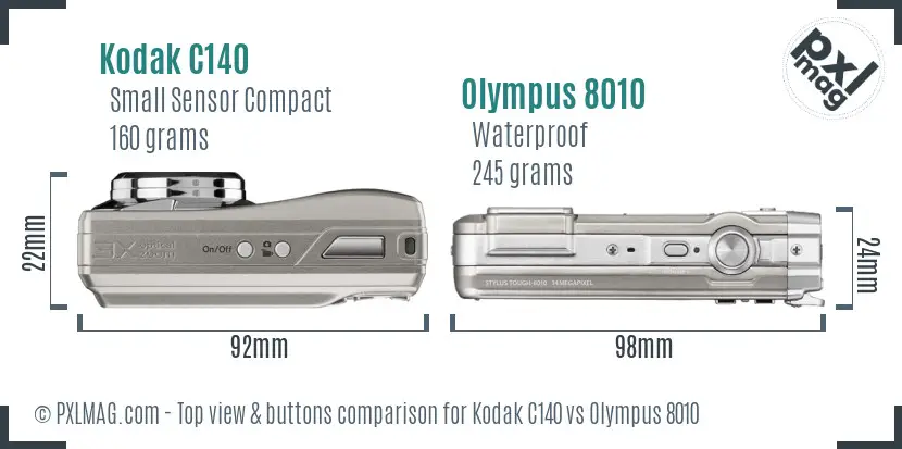 Kodak C140 vs Olympus 8010 top view buttons comparison