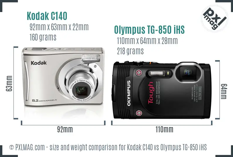 Kodak C140 vs Olympus TG-850 iHS size comparison