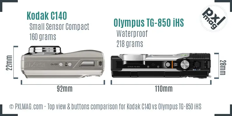 Kodak C140 vs Olympus TG-850 iHS top view buttons comparison