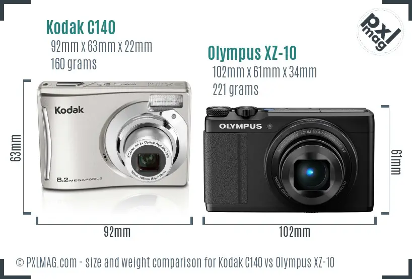 Kodak C140 vs Olympus XZ-10 size comparison Kodak C140 vs Olympus XZ-10 size comparison