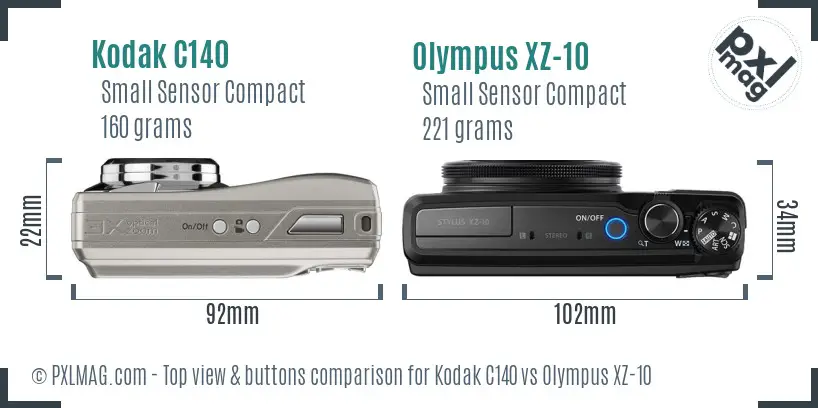 Kodak C140 vs Olympus XZ-10 top view buttons comparison Kodak C140 vs Olympus XZ-10 top view buttons comparison