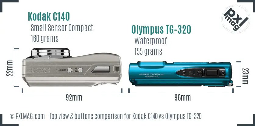 Kodak C140 vs Olympus TG-320 top view buttons comparison Kodak C140 vs Olympus TG-320 top view buttons comparison