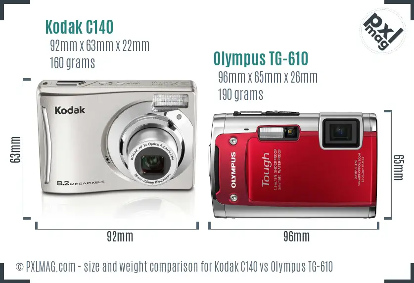 Kodak C140 vs Olympus TG-610 size comparison Kodak C140 vs Olympus TG-610 size comparison