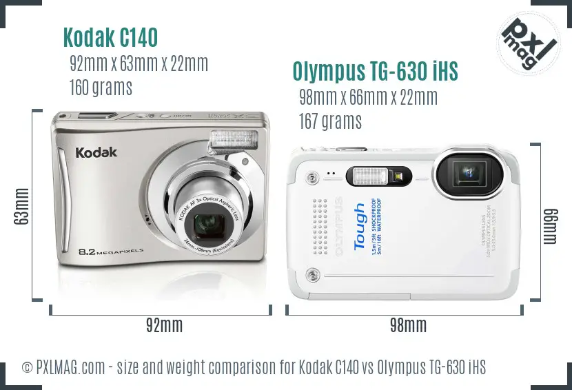 Kodak C140 vs Olympus TG-630 iHS size comparison Kodak C140 vs Olympus TG-630 iHS size comparison