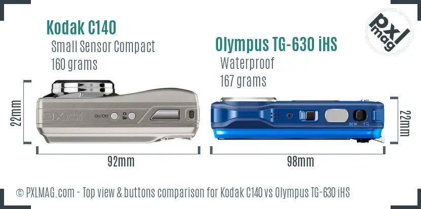 Kodak C140 vs Olympus TG-630 iHS top view buttons comparison Kodak C140 vs Olympus TG-630 iHS top view buttons comparison