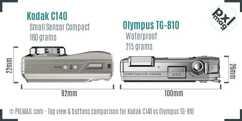 Kodak C140 vs Olympus TG-810 top view buttons comparison