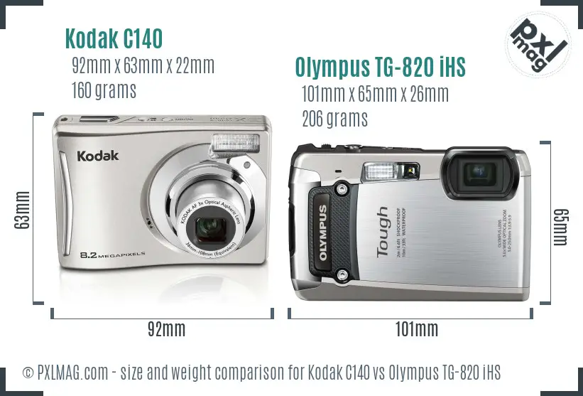 Kodak C140 vs Olympus TG-820 iHS size comparison