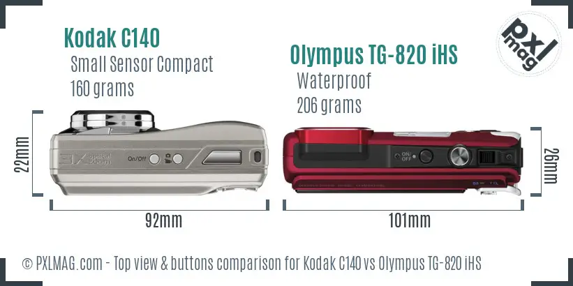 Kodak C140 vs Olympus TG-820 iHS top view buttons comparison