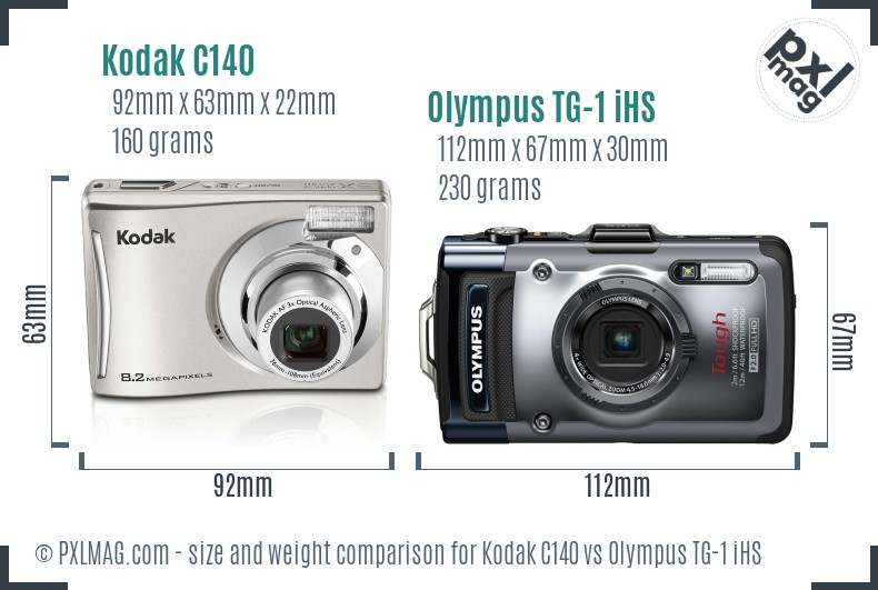 Kodak C140 vs Olympus TG-1 iHS size comparison
