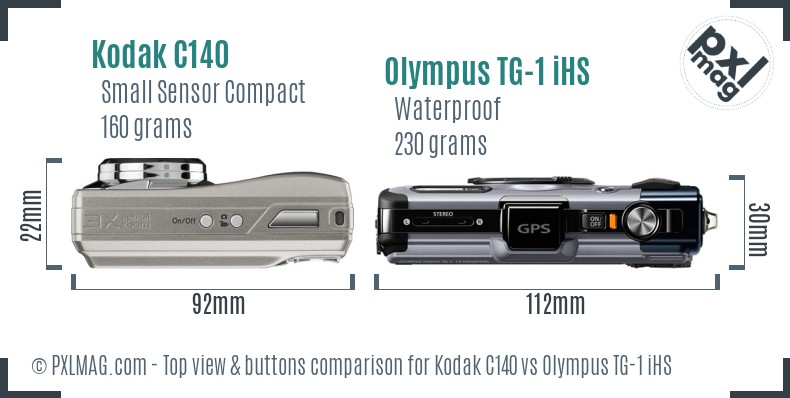 Kodak C140 vs Olympus TG-1 iHS top view buttons comparison