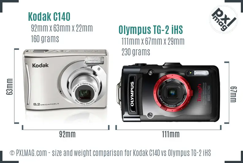 Kodak C140 vs Olympus TG-2 iHS size comparison