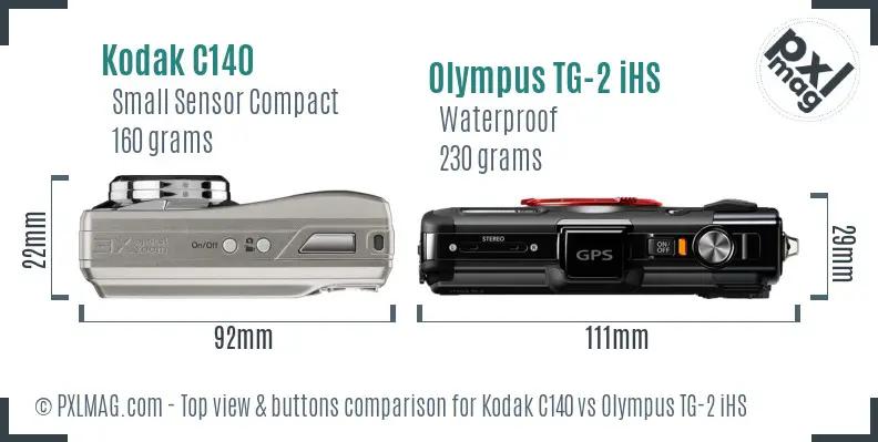 Kodak C140 vs Olympus TG-2 iHS top view buttons comparison