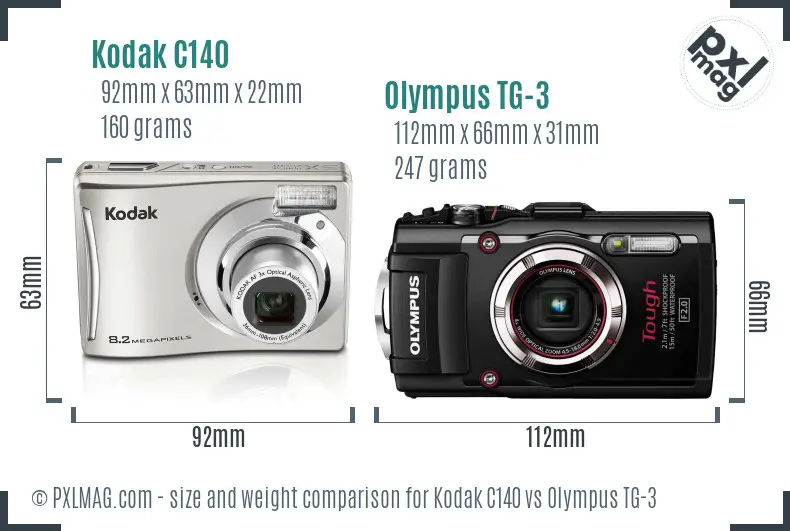 Kodak C140 vs Olympus TG-3 size comparison
