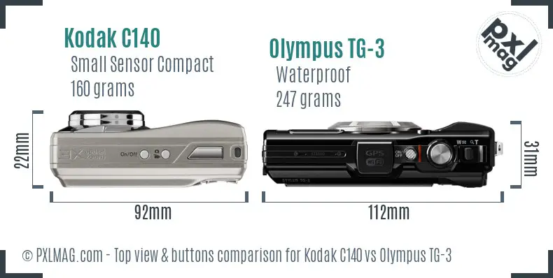 Kodak C140 vs Olympus TG-3 top view buttons comparison