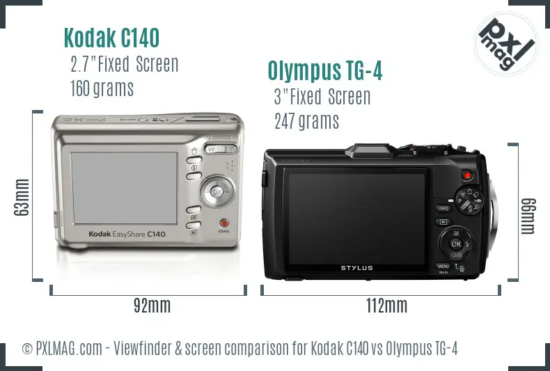 Kodak C140 vs Olympus TG-4 Screen and Viewfinder comparison