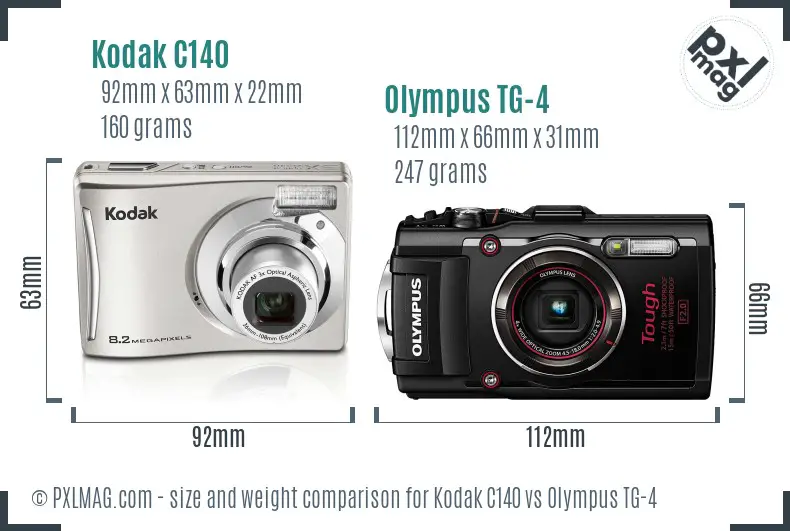 Kodak C140 vs Olympus TG-4 size comparison