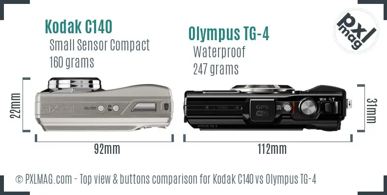 Kodak C140 vs Olympus TG-4 top view buttons comparison